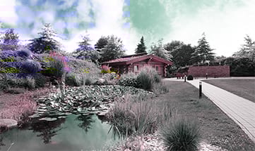 Außenansicht der Blockhaussauna im Garten